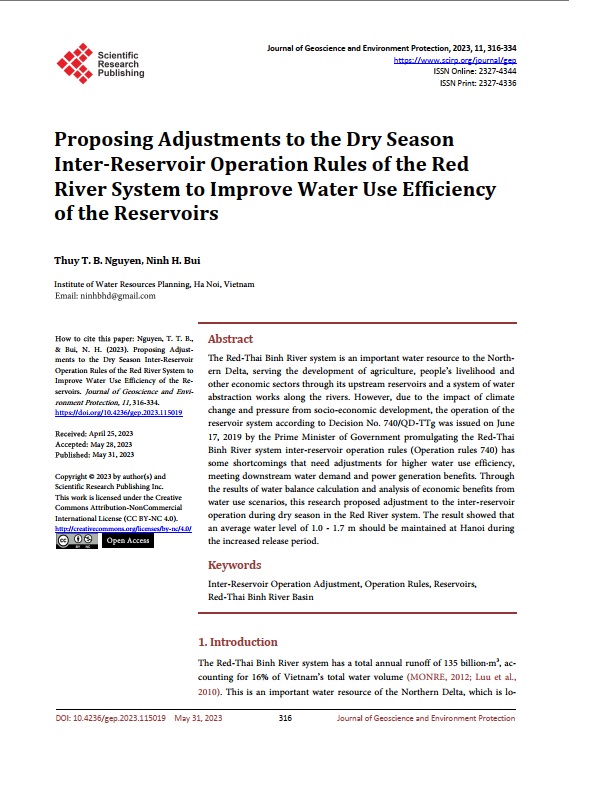 Proposing adjustments to the dry season inter-reservoir operation rules of the Red River system to improve water use efficiency of the reservoirs